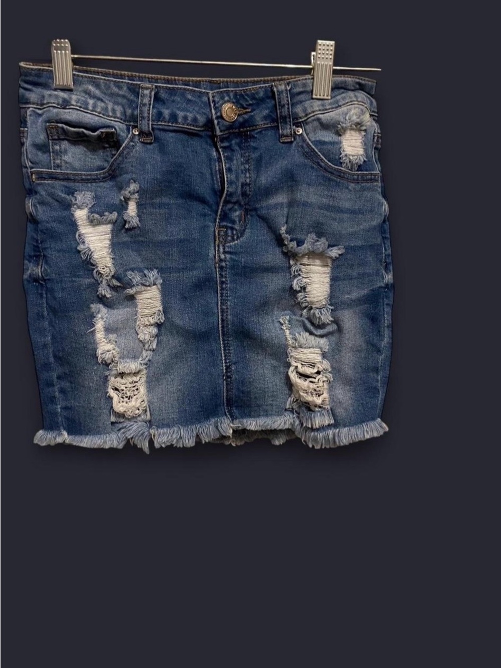 Wax Jean Blue Denim Skirt with Contrast Stitching